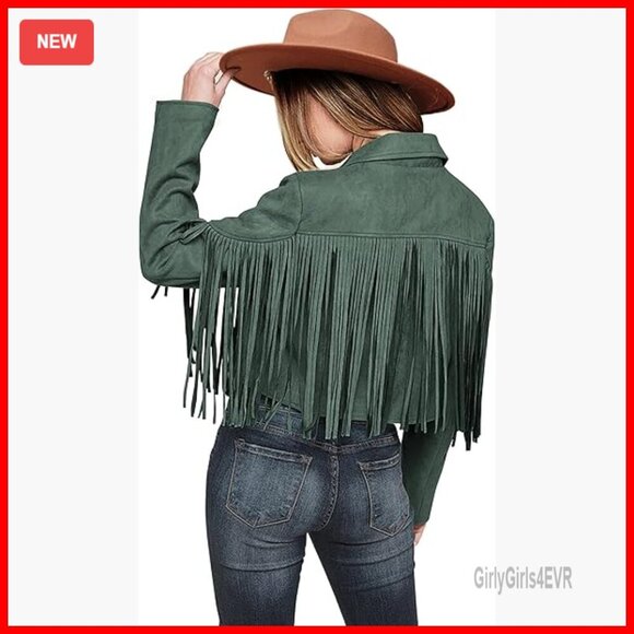 Jackets & Blazers - Faux Suede Fringe Cropped Jacket, Motorcycle Style, OEKO-TEX Certified